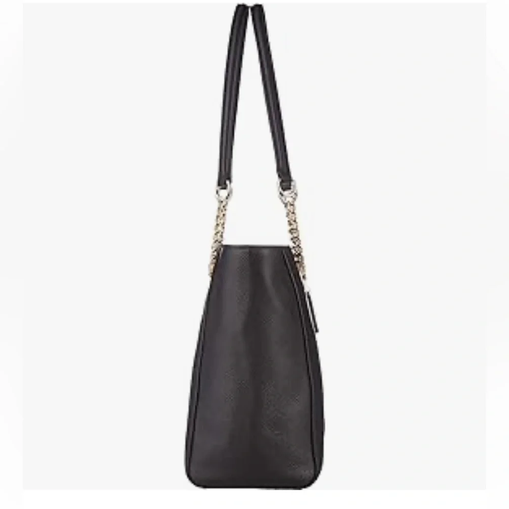 Coach 57107 Black Leather Turnlock Silver Chain Strap Tote Bag - Picture 3 of 13